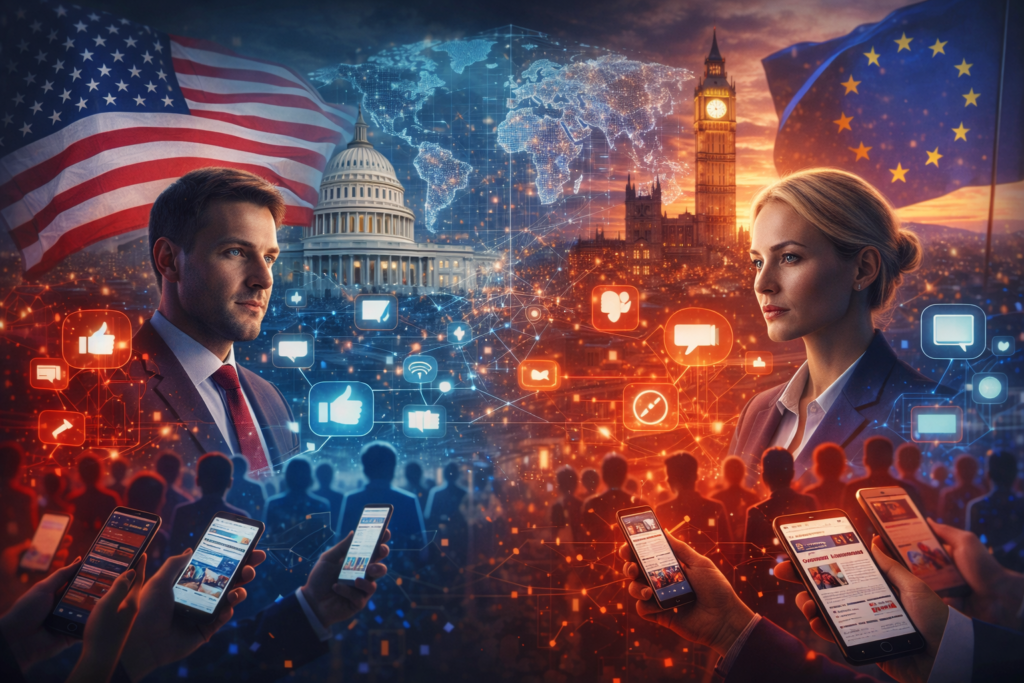 Digital politics in the West showing how technology reshapes democracy and public opinion